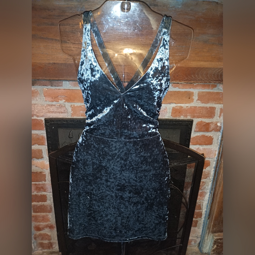 Lush Blue Velvet Cut Back Dress